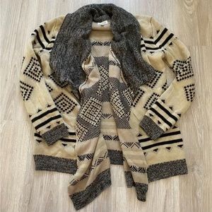 Charming Charlie | Aztec Print Tan and Black Cardigan